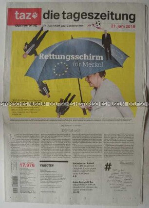 Tageszeitung "taz. die tageszeitung" mit Titel zur Regierungskrise in Deutschland