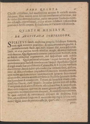 Quintum Membrum. De Augustana Confessione.