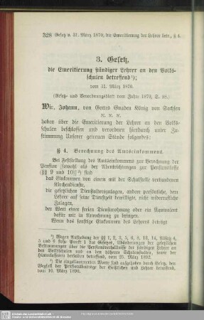 3. Gesetz, die Emeritierung ständiger Lehrer an den Volksschulen betreffend; vom 31. März 1870