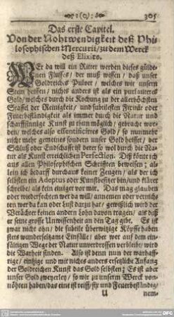 Das erste Capitel. Von der nothwendigkeit deß Philosophischen Mercurii...