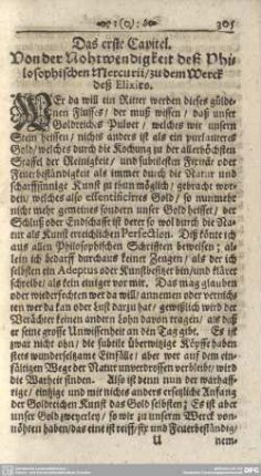 Das erste Capitel. Von der nothwendigkeit deß Philosophischen Mercurii...