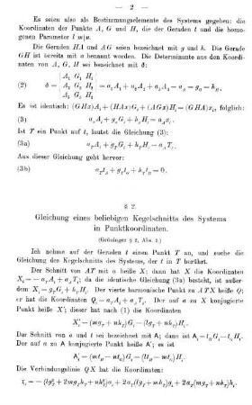 § 2. Gleichung eines beliebigen Kegelschnitts des Systems in Punktkoordinaten.