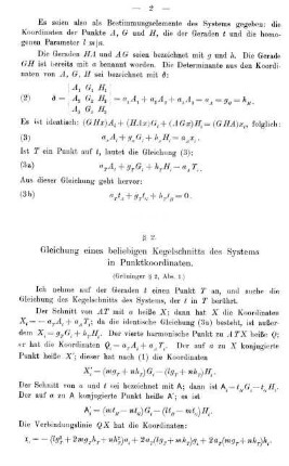 § 2. Gleichung eines beliebigen Kegelschnitts des Systems in Punktkoordinaten.