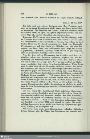 Heinrich Carl Abraham Eichstaedt an August Wilhelm von Schlegel, Jena, 31.07.1807
