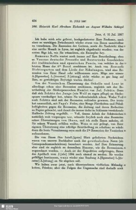 Heinrich Carl Abraham Eichstaedt an August Wilhelm von Schlegel, Jena, 31.07.1807