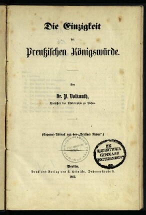Die Einzigkeit der preussischen Königswürde