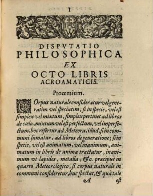 Dispvtatio Physica Ex Octo Libris Physicis Et Acroamaticis Aristotelis Stagiritae