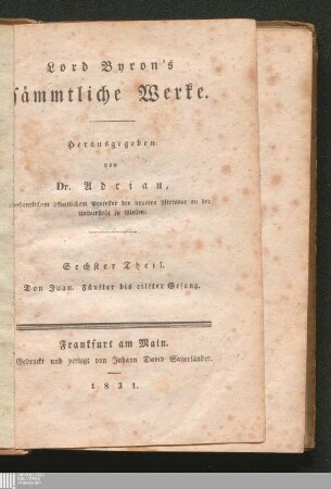 Sechster Theil: Don Juan. Fünfter bis eilfter Gesang