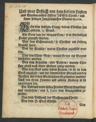 Und zwar Erstlich von dem bittern Leyden und Sterben ...