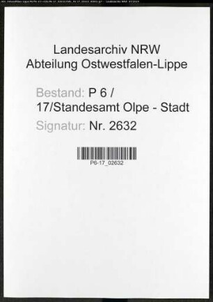 Sterberegister Standesamt Olpe-Stadt