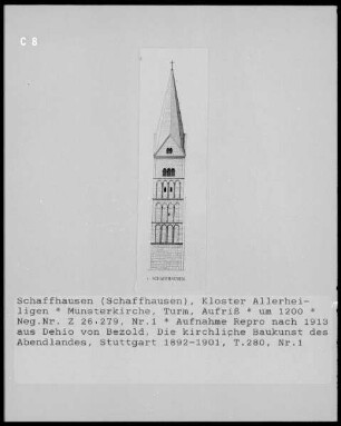 Schaffhausen: Aufriss Turm der Münsterkirche vom Kloster Allerheiligen
