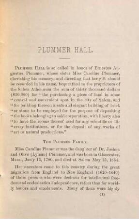Plummer Hall : its libraries, its collections, its historical associations