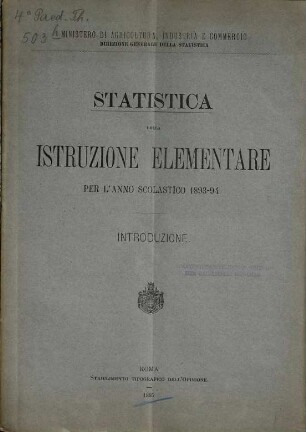 Statistica dell'istruzione elementare : per l'anno scolastico .... 1893/94 (1896)