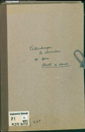Kirchenbuchduplikat der evangelischen Gemeinde Petershagen, Kreis Minden (GHT 1851-1870). (Gemeinde: Evangelische Gemeinden Petershagen)