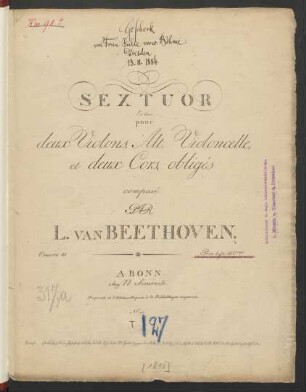 Sextuor pour deux Violons, Alt, Violoncelle, et deux Cors obligés Oeuvre 81