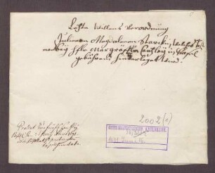 Testament der Juliana Magdalena Stark, des hochfürstlichen Hof- und Ehegerichtsadvokaten Johannes Stark Ehefrau
