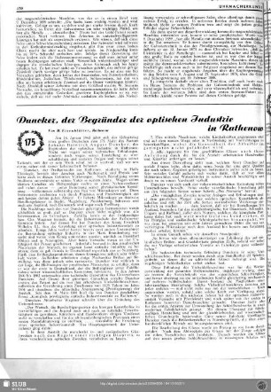Duncker, der Begründer der optischen Industrie in Rathenow
