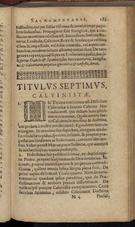 Titulus Septimus. Caluinistæ.