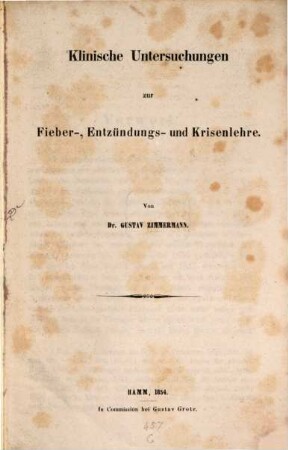 Klinische Untersuchungen zur Fieber-, Entzündungs- u. Krisenlehre