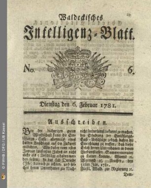 No. 6, Dienstag den 6. Februar 1781