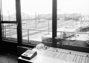 Karlsruhe: Hauptbahnhof; Gleisbildstellwerk; vom Stellwerk auf Hauptbahnhof
