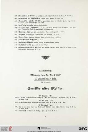 II. Auctionstag: Gemälde alter Meister (Nr. 513-630)