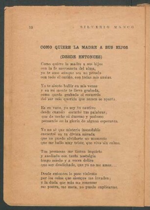 Como quiere la madre a sus hijos : (Desde entonces)