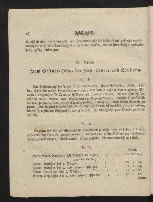 IV. Titel. Vom Gesinde-Lohn, der Kost, Livree und Kleidung.