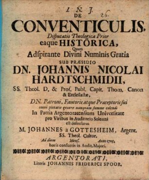 De Conventiculis, Disputatio Theologica ..., Prior. ... eaque historica
