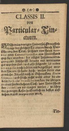Classis II. von Particular-Tincturen