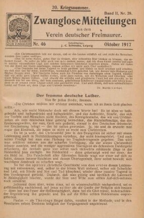 Nr. 46 Oktober 1917 20. Kriegsnummer. Band II, Nr. 29.