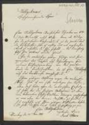 Brief von Jacob Sturm an Unbekannt