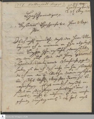 Brief von Johann Heinrich Grischow an [Unbekannt].