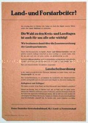 Aufruf an die Land- und Forstarbeiter zur Teilnahme an den Wahlen 1946