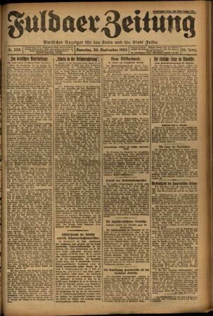 Erste Ausgabe vom Samstag, den 20. September 1924.