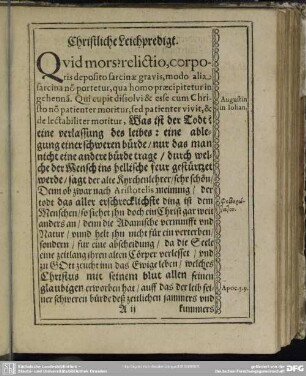 Leichenpredigt : Christliche Leichpredigt, Textus, Außlegung, Votum