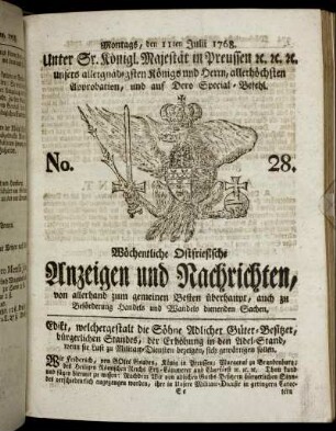 No. 28. Montags, den 11ten Julii 1768.