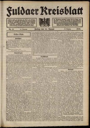 Erste Ausgabe vom Freitag, den 19. Januar 1912.