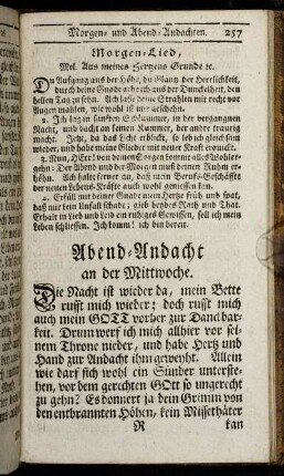Abend-Andacht an der Mittwoche. - Abend-Andacht am Sonnabend.