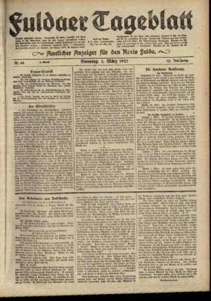 Erste Ausgabe vom Dienstag, den 01. März 1921.