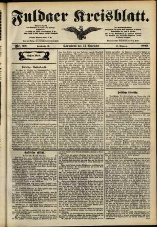 Erste Ausgabe vom Samstag, den 13. November 1909.