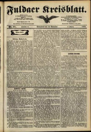Erste Ausgabe vom Samstag, den 13. November 1909.