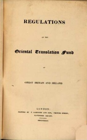 Regulations of the Oriental Translation Fund of Great Britain and Ireland