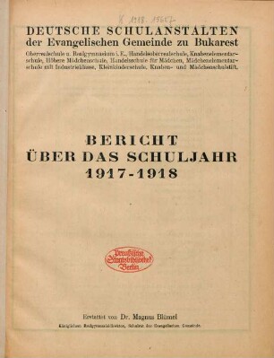 1917/18: Bericht über das Schuljahr ...