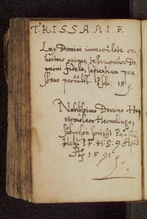 Paulus Hahn. – Incipit: Lex Domini immaculata convertens animas. – o.O., 09.04.1591