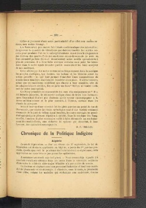 Chronique de la politique indigène.
