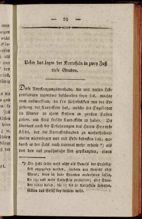Ueber das Legen der Kartoffeln in zwey Fuß tiefe Gruben