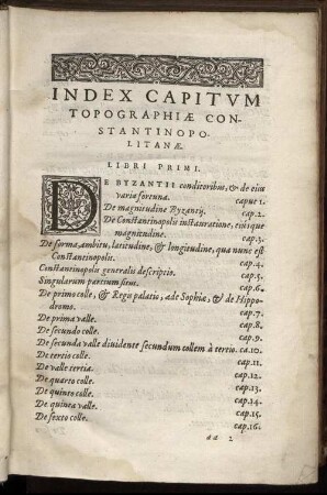 Index Capitum Topographiæ Constantinopolitanæ.
