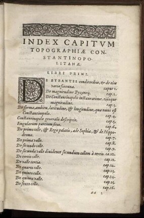 Index Capitum Topographiæ Constantinopolitanæ.