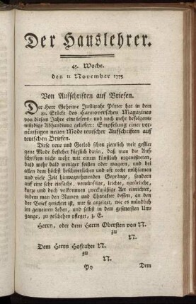 45. Woche, den 11. November 1775